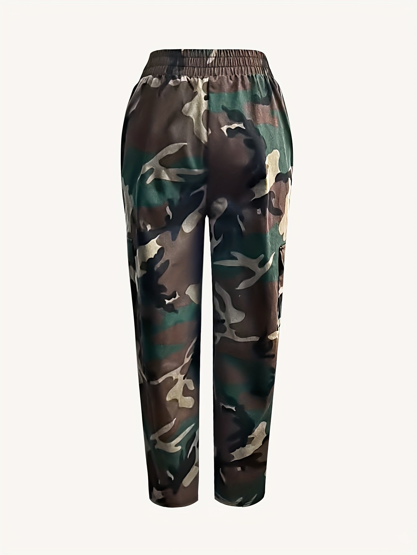 High-Waist Camo Cargo Pants for Women - Stylish Straight-Leg Design with Drawstring Waist, Perfect for Casual Outings